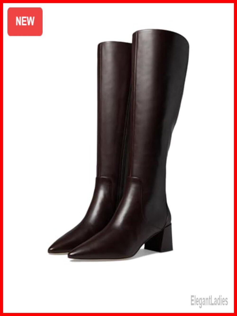 Tall Block Heel Leather Dress Boot Round Toe Equestrian Style
